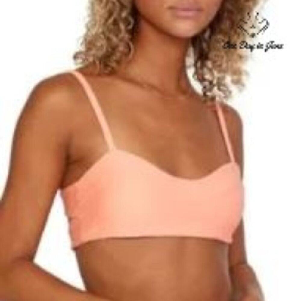 RVCA La Jolla Crop Bikini Top Coral Textured Strappy NWT $55 Size L